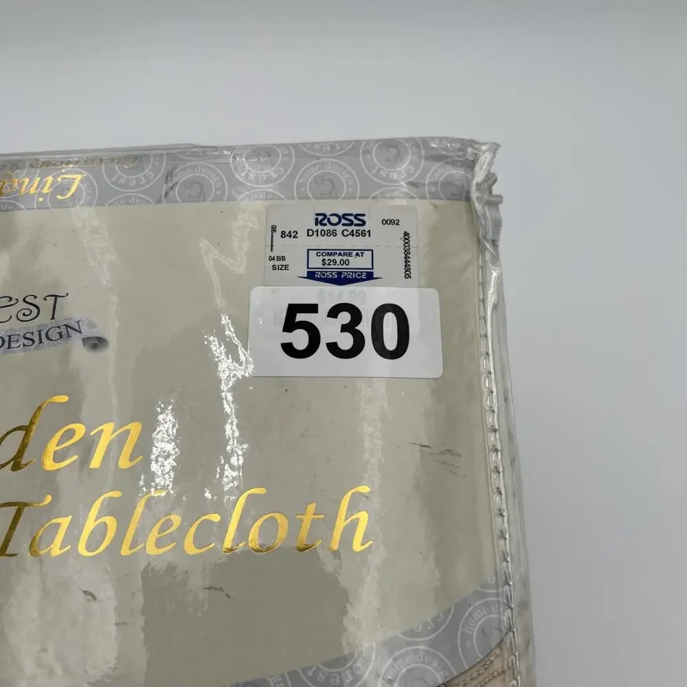 NOS Crest Home Design Chelsea Luxurious TableCloth 70” Diameter Gold Embroidered - Picture 7 of 13